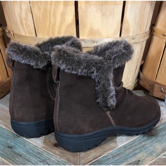 Khombu Lisa Brown Suede Faux Fur Insulated Zip-Up Ankle Booties Womens Size 7 - Picture 5 of 12